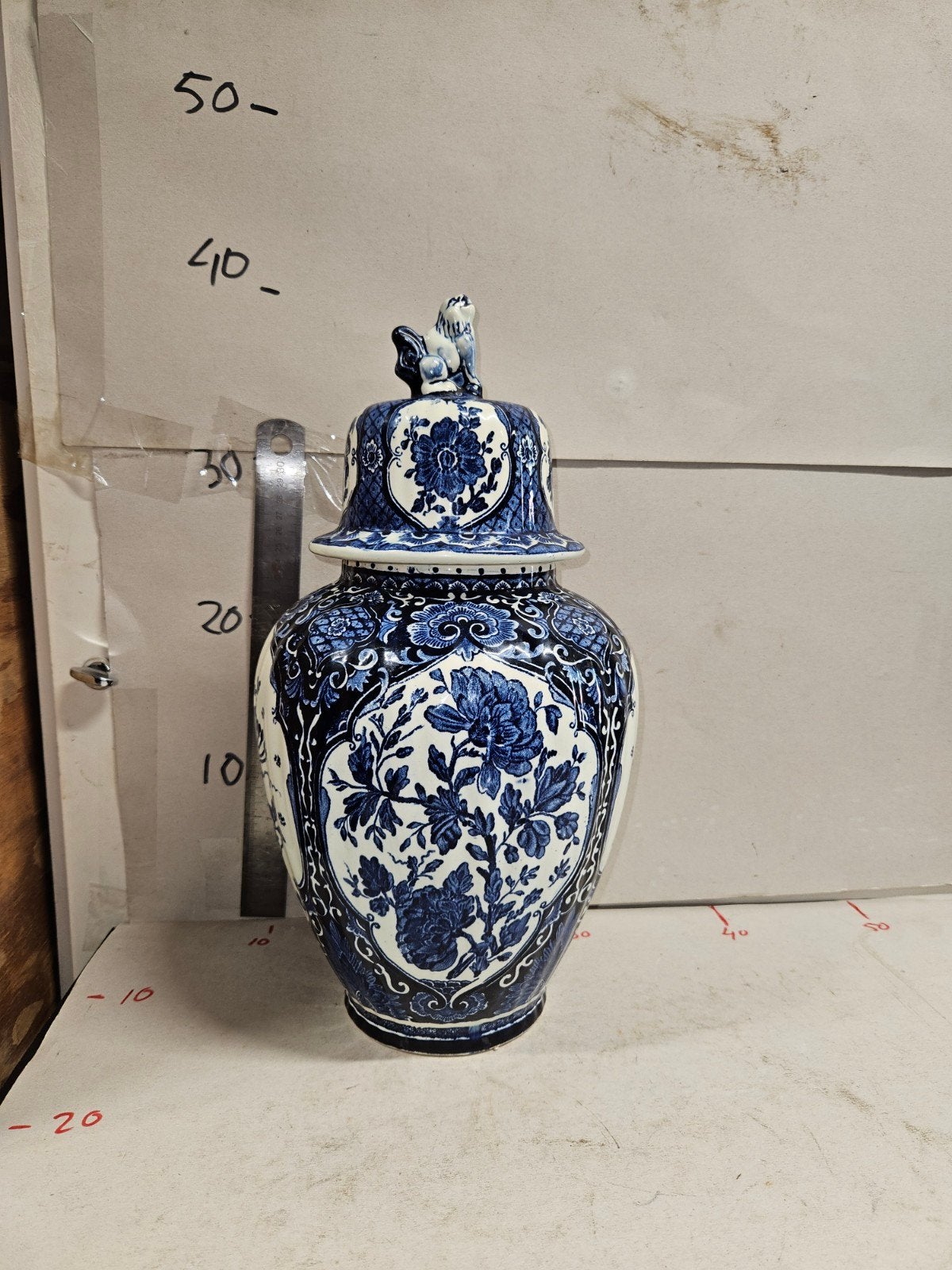 Antieke Delfts Blauwe Dekselvaas - Royal Sphinx Boch, Ophalen