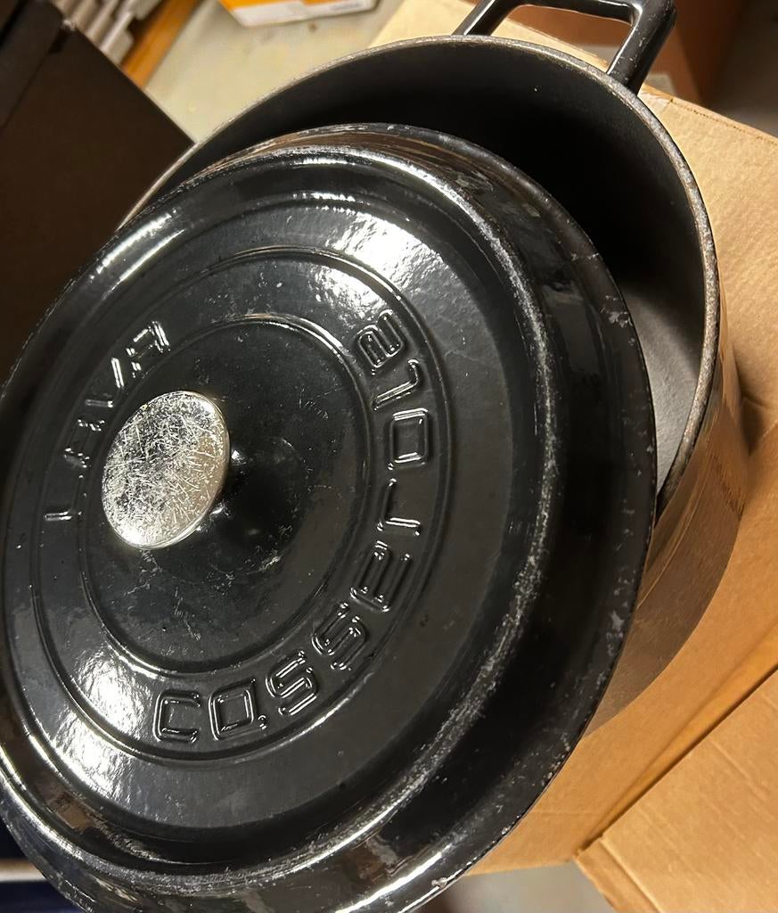 La crueset braadpan 30 centimeter, Ophalen of Verzenden, Gebruikt, Gietijzer, Koekenpan of Braadpan