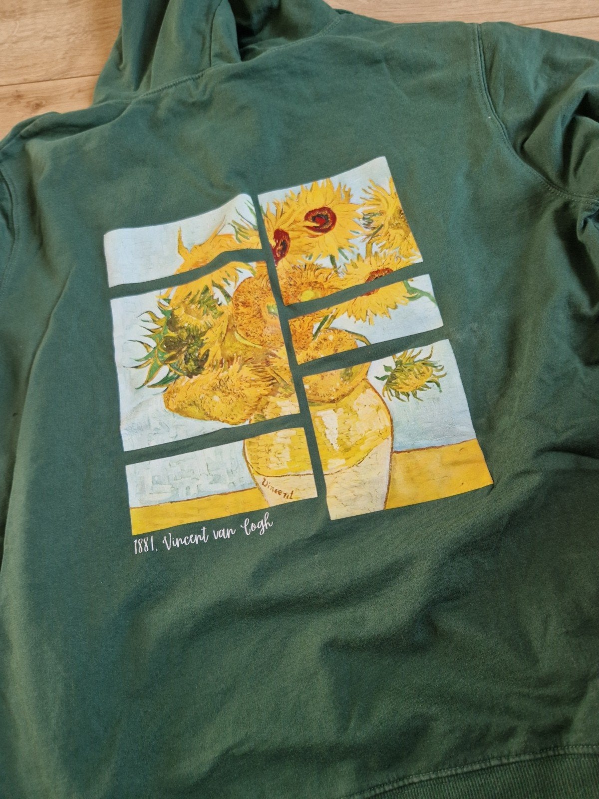 Groene Hoodie met Vincent van Gogh Zonnebloemen Print Maat L, Ophalen of Verzenden, Gedragen