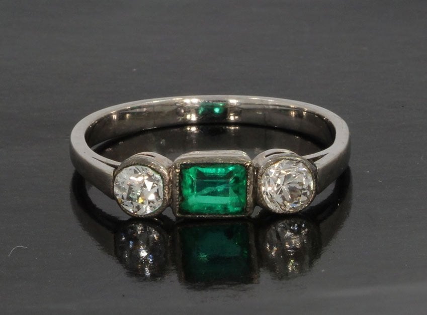 Smaragd diamanten 14k art deco gouden ring dames antiek