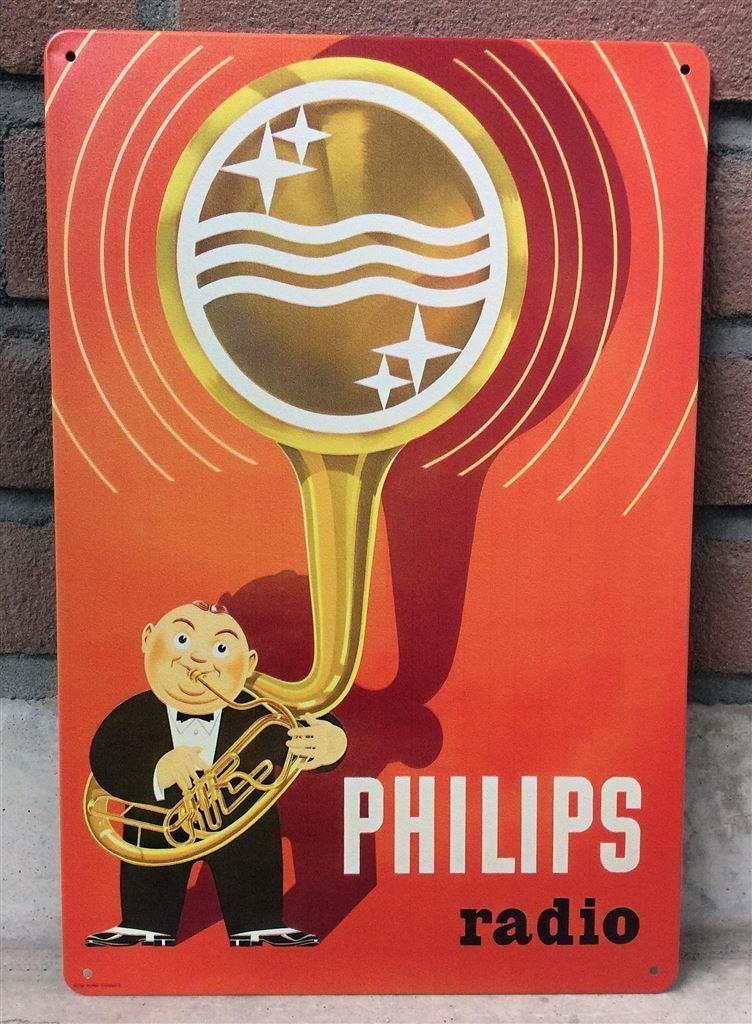 mooi PHILIPS Radio Reclame Metalen wandbord plaat, Verzenden, Nieuw, Reclamebord