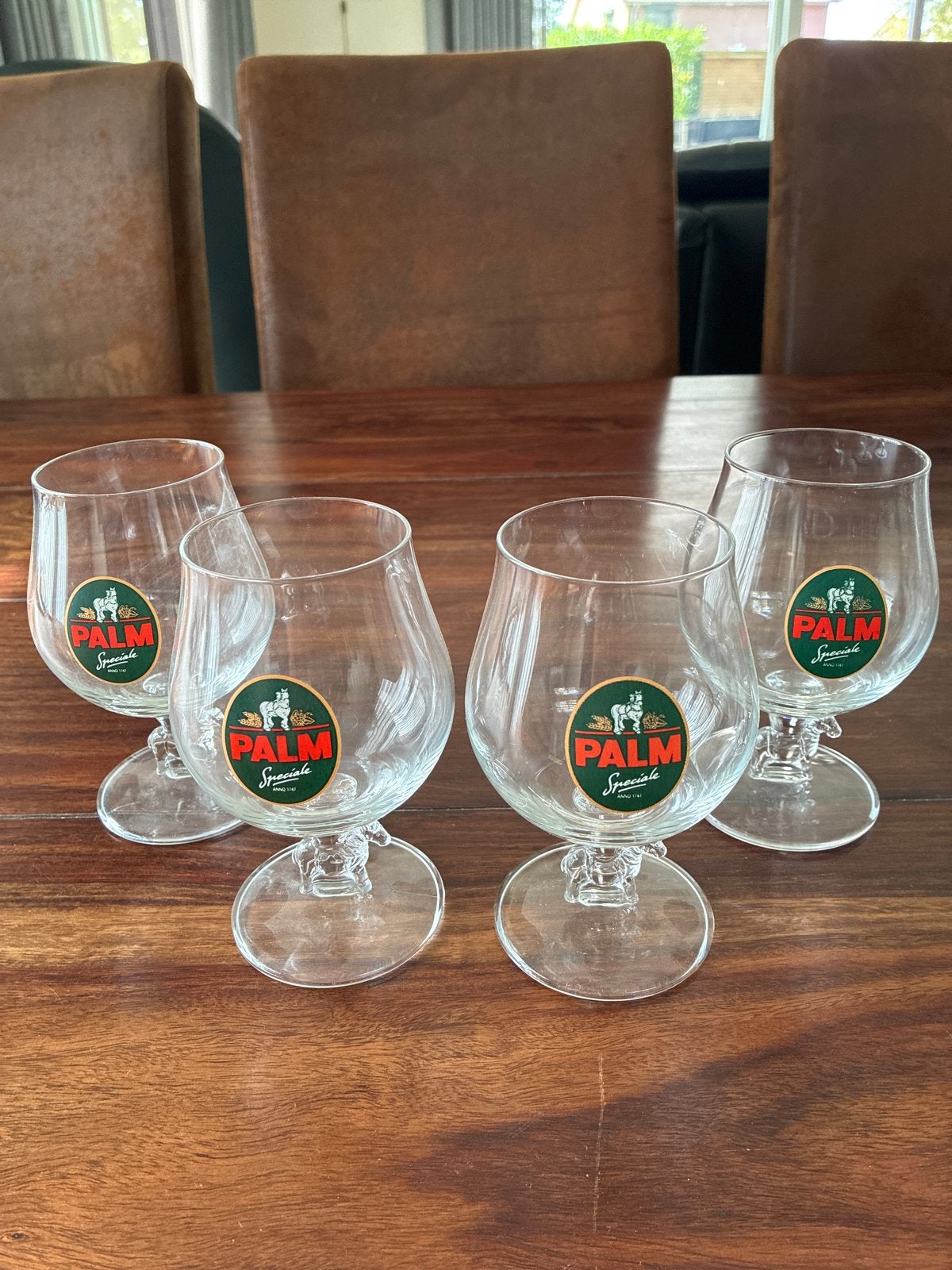 4 Palm Speciale bierglazen met paardje, Ophalen, Glas of Glazen, Overige merken, Vintage