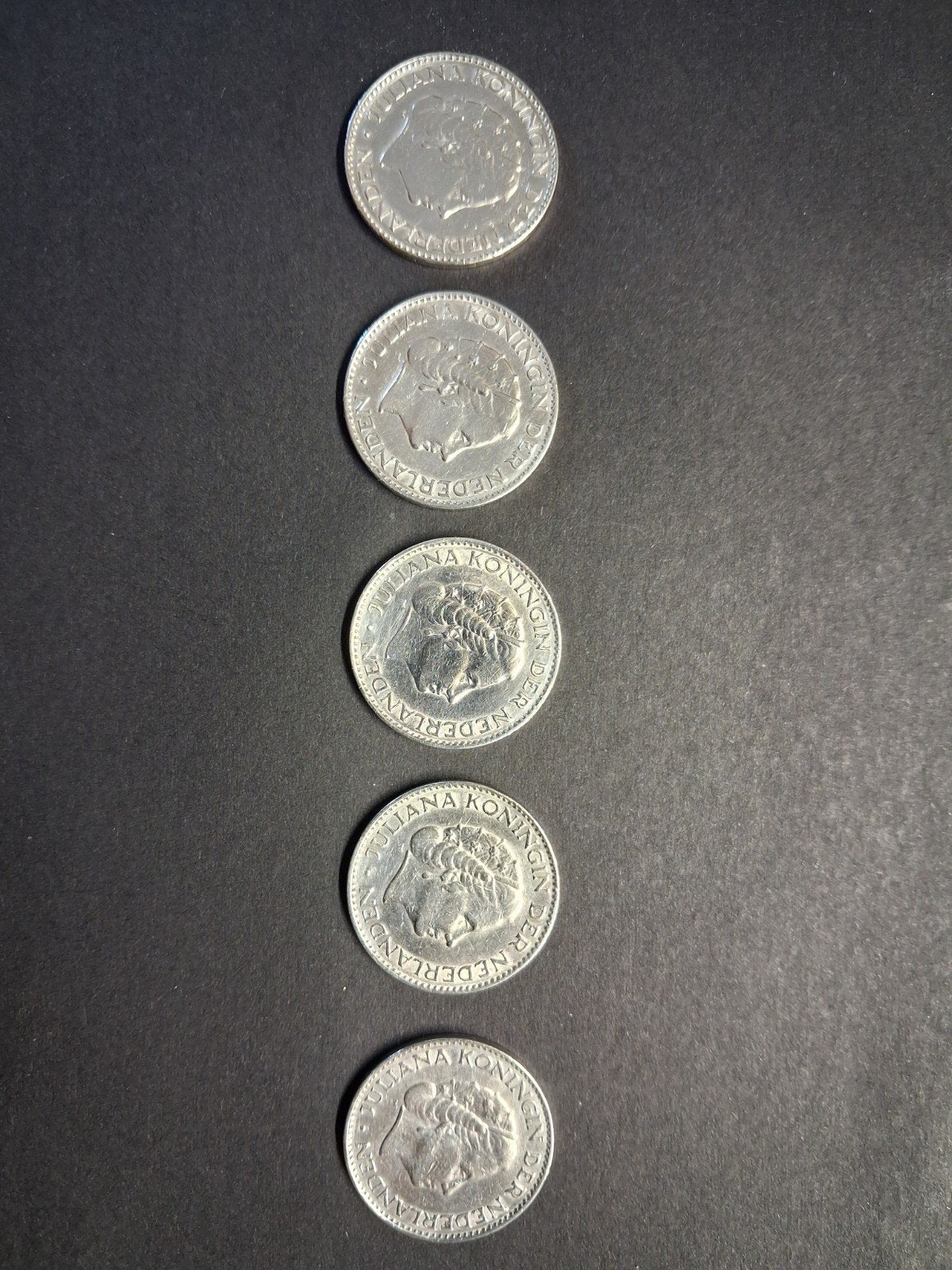 5x Juliana 1 Gulden munten (1954-1958) Zilver, Postzegels en Munten, Munten | Nederland, 1 gulden, Koningin Juliana, Setje, Zilver