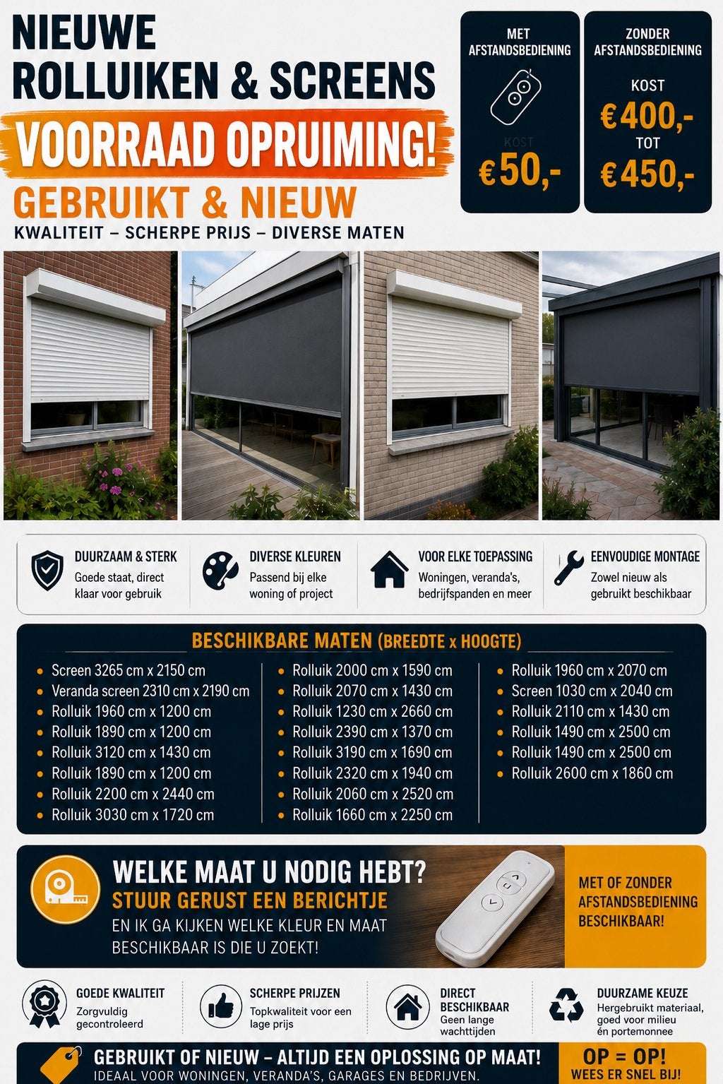 Rolluiken & Screens - Gebruikt en Nieuw, Diverse Maten, Doe-het-zelf en Verbouw, Ophalen, Overige kleuren, 200 cm of meer, Nieuw