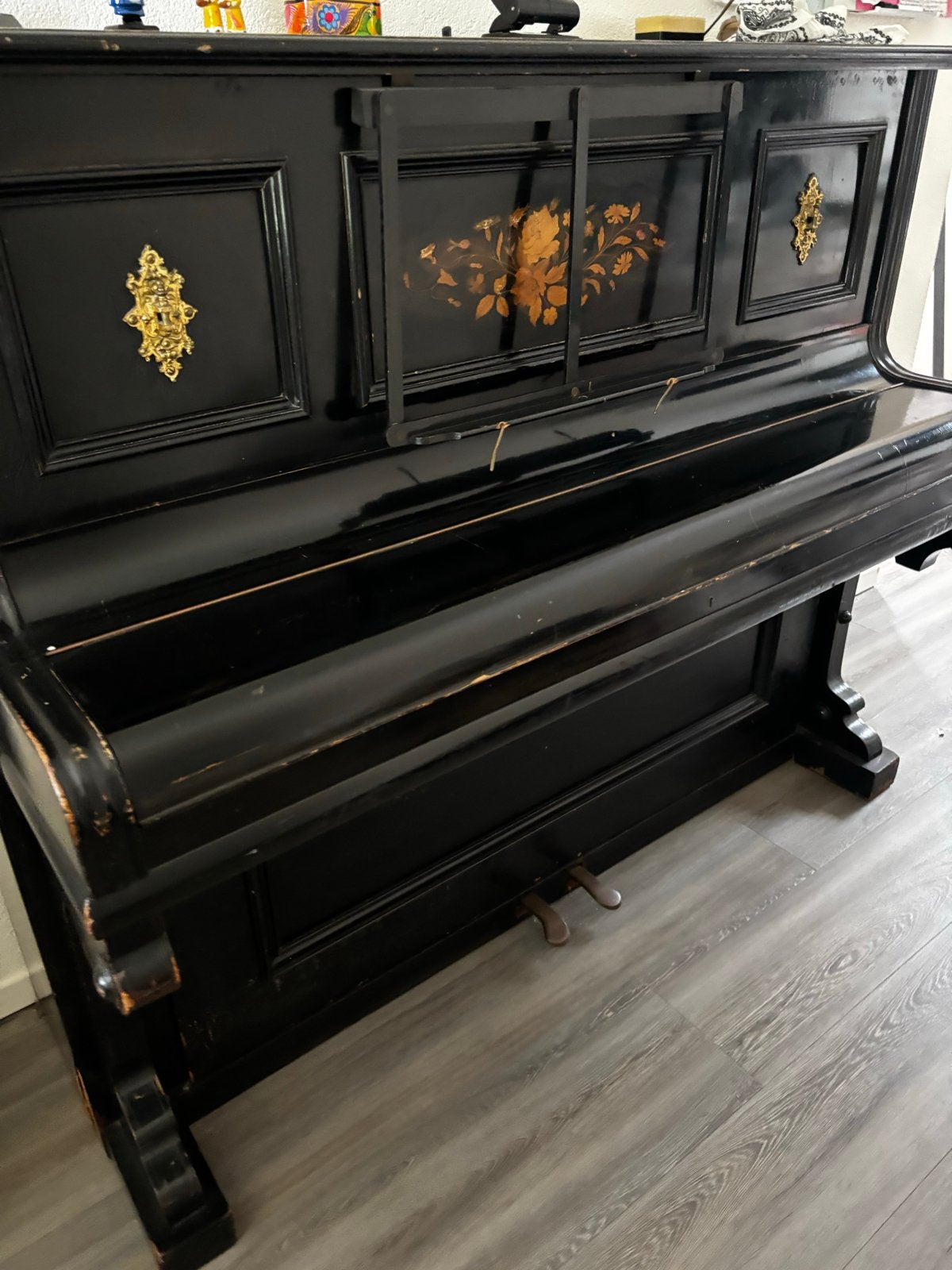 Antieke Engelse buffetpiano Chs. Heywood & Sons, London, Ophalen, Gebruikt, Zwart, Piano
