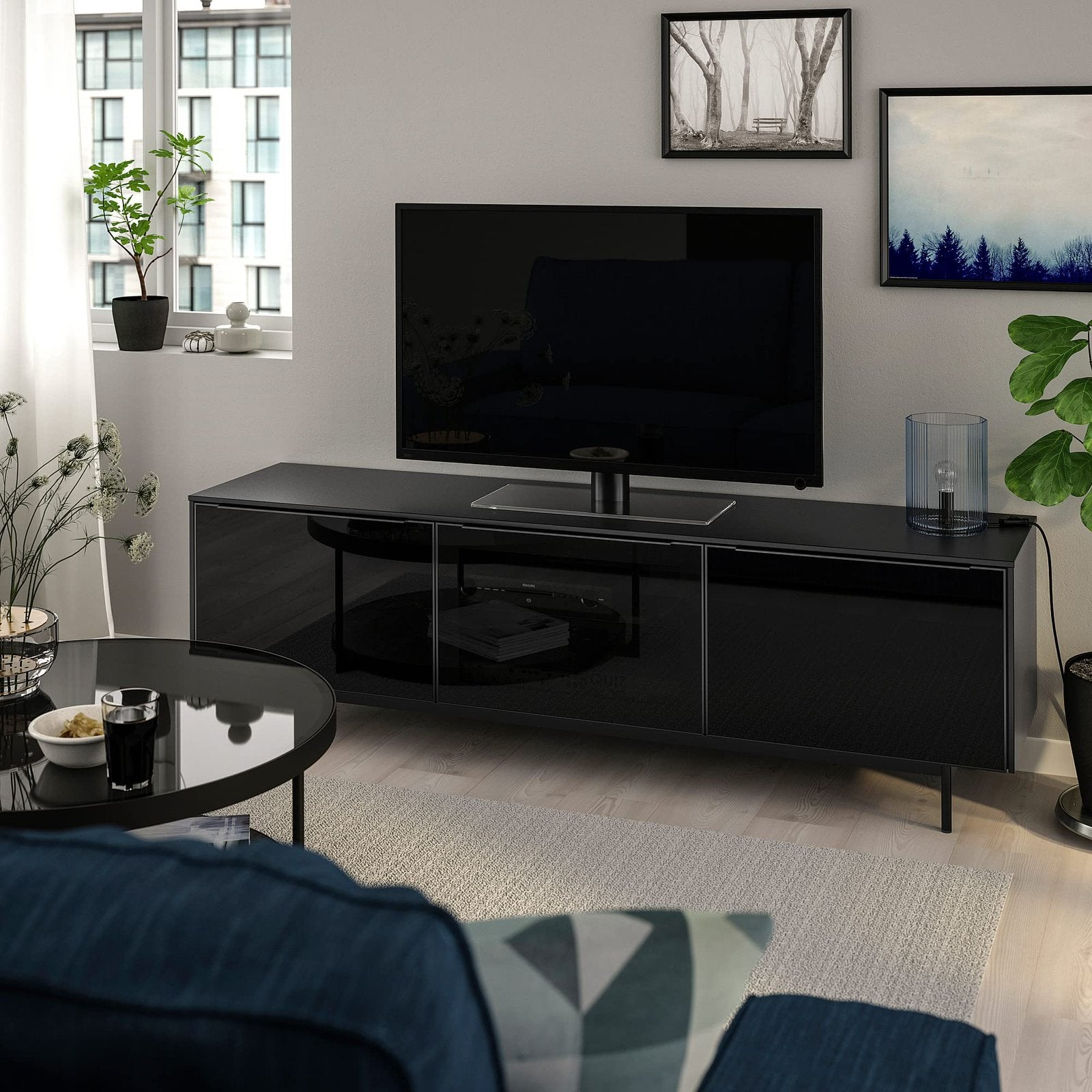 Tv meubel 180x40 - televisiemeubel - kast zwart glas IKEA, Ophalen, Minder dan 100 cm, 25 tot 50 cm, Glas