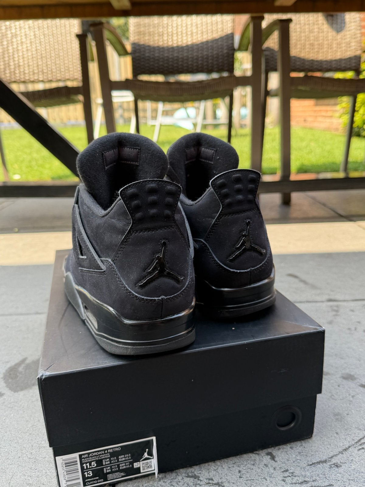 Nike Air Jordan 4 Retro Black Cat - Maat 45.5, Ophalen of Verzenden, Zo goed als nieuw, Zwart, Sneakers of Gympen