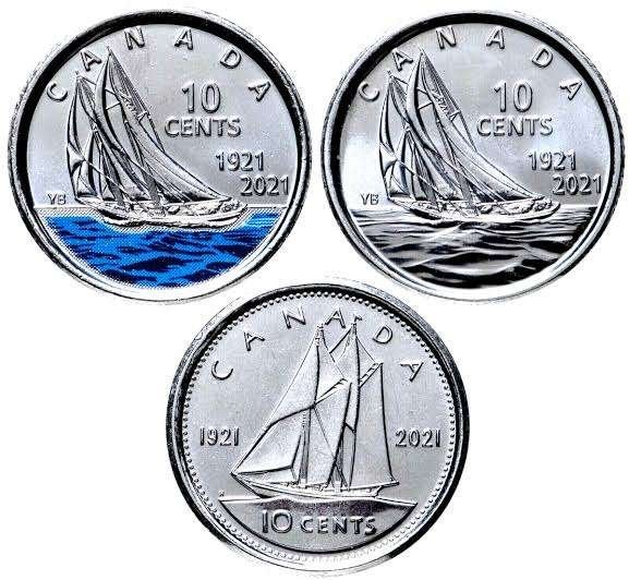 Canada - 3 x 10 cent 2021 - 100Th Anniversary Of Bluenose, Verzenden, Noord-Amerika, Setje