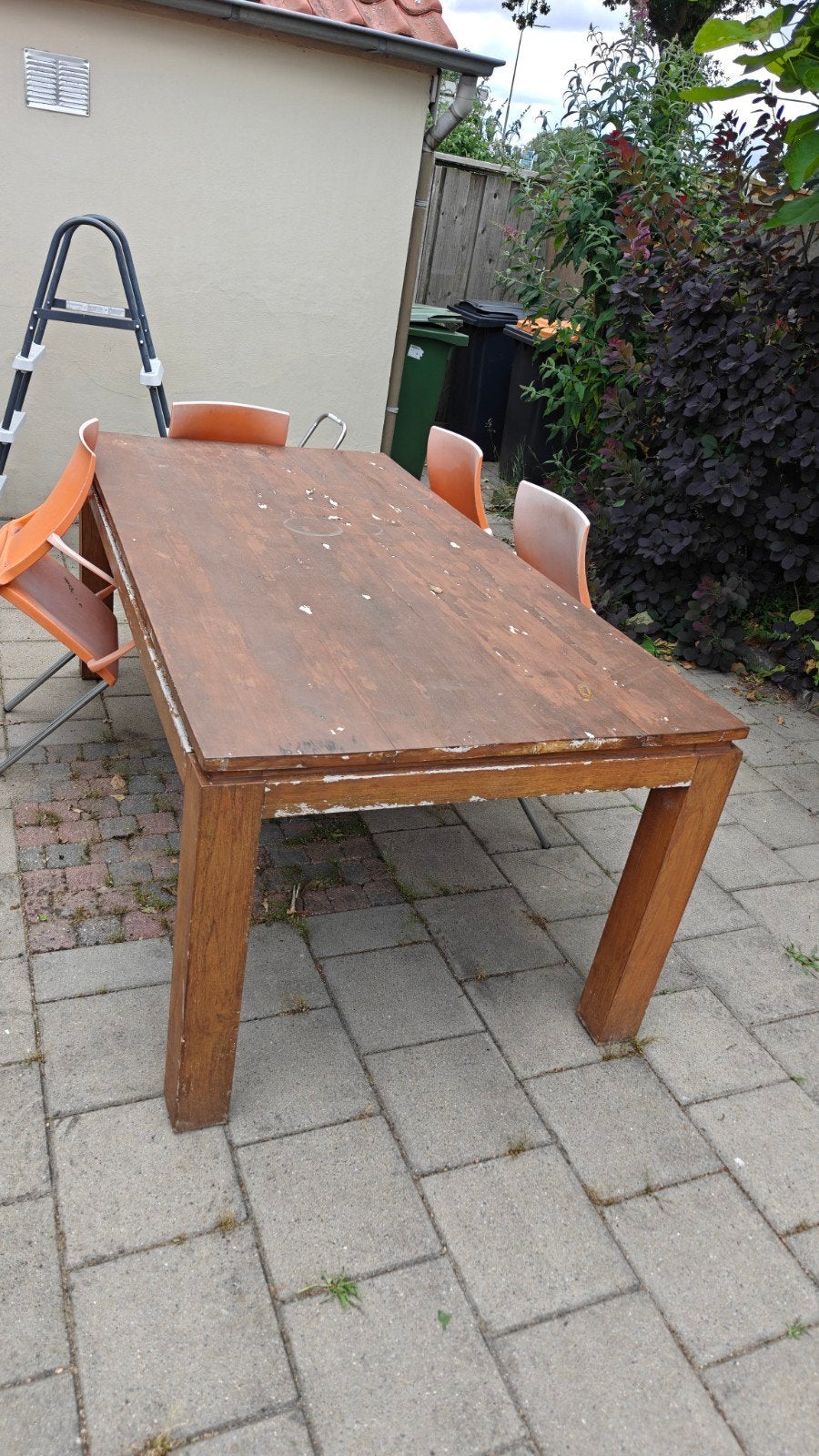 Robuuste houten eettafel voor buiten, Ophalen, Gebruikt, Rechthoekig
