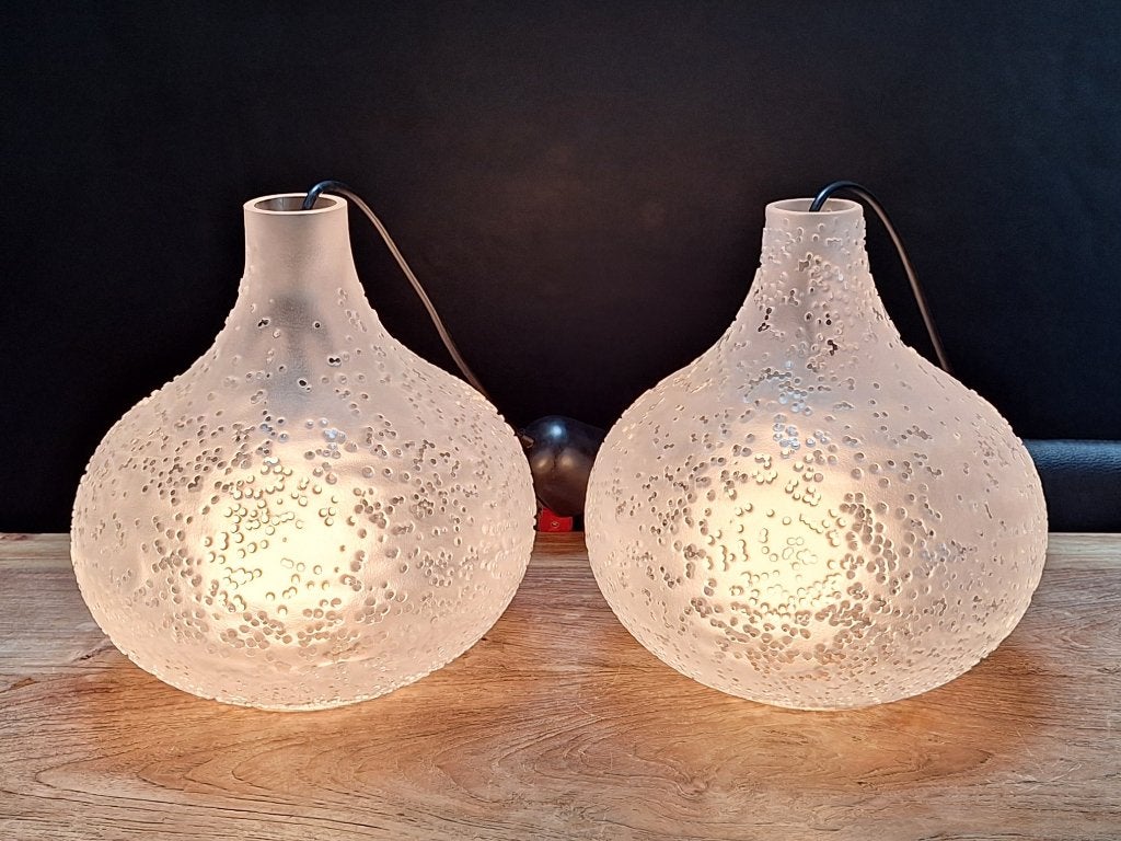 paar vintage Peill & Putzler AH11 Patmos glazen hanglampen, Ophalen, Zo goed als nieuw, Glas, Vintage design