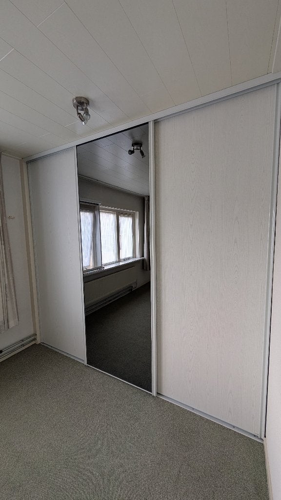 Schuifdeur met rails en spiegel, Huis en Inrichting, Ophalen, Gebruikt, 200 cm of meer, 200 cm of meer