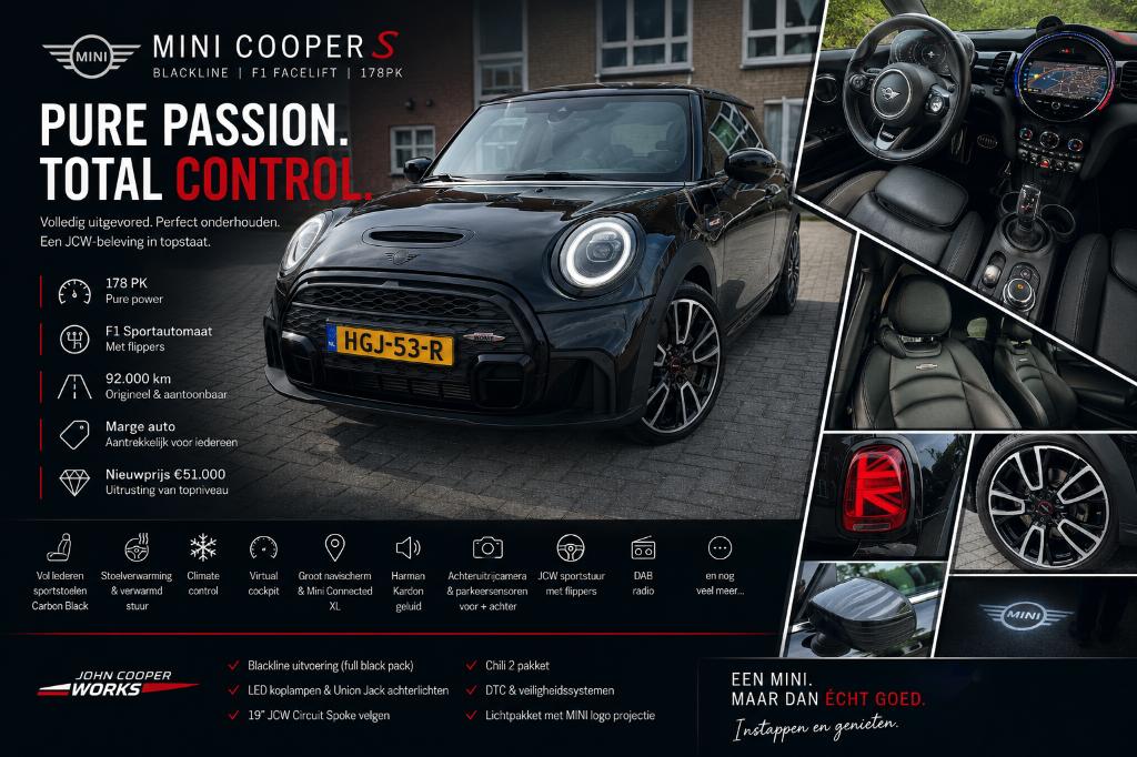 Mini CooperS Blackline | 178PK | F1 Facelift | Full Options, Auto's, Mini, Bedrijf, Cooper S, ABS, Achteruitrijcamera, Adaptieve lichten
