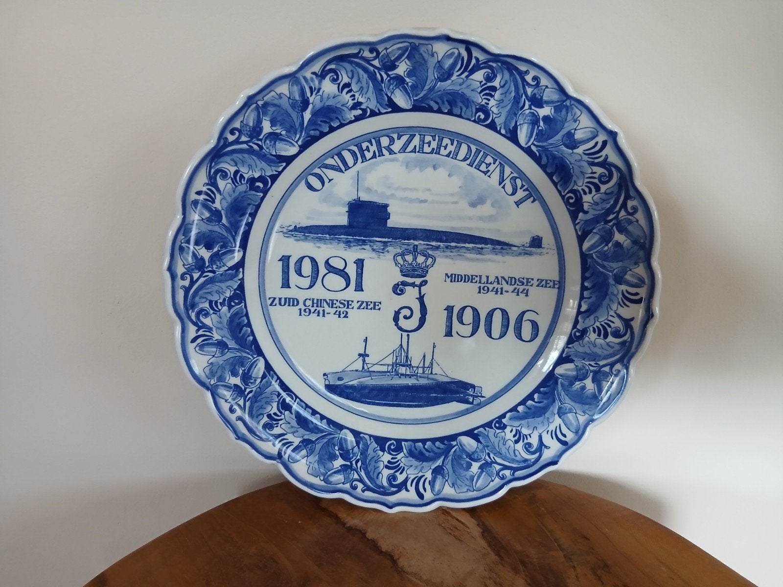 Delfts Blauw Onderzeedienst Herdenkingsbord 1906-1981, Ophalen of Verzenden