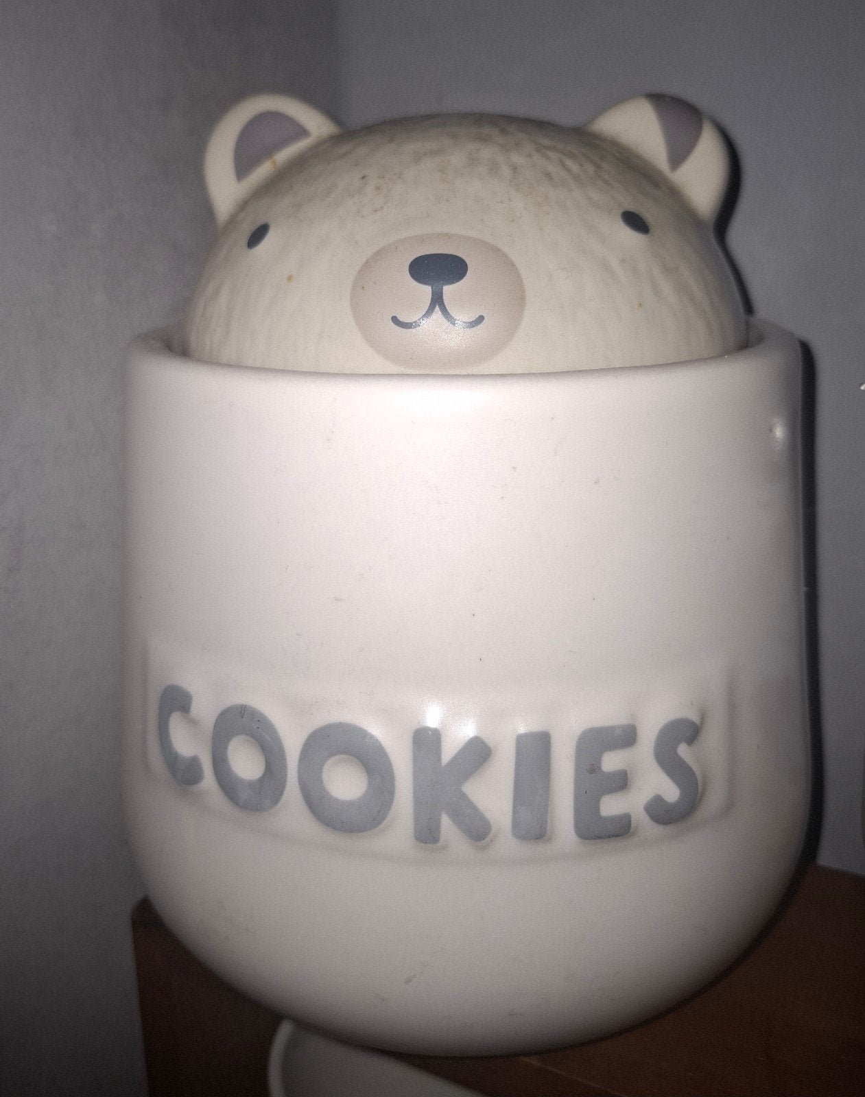 Beige pot, opbergpot Cookies en berenkop, gratis!, Ophalen, Met deksel, Pot, Bus of Blik, Zo goed als nieuw