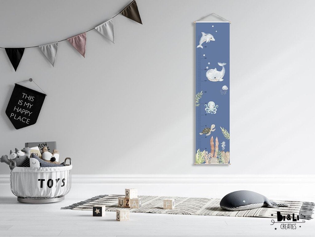 Groeimeter Dieren in de Oceaan Blauw Little Dreamzzz, Bi & Li, 30 cm, 120 cm, Nieuw