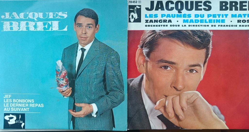 2X SINGLE Jacques Brel ‎ Jef E.P. Les Paumés Du Petit Matin, Wereldmuziek, 7 inch, Ophalen of Verzenden, Zo goed als nieuw