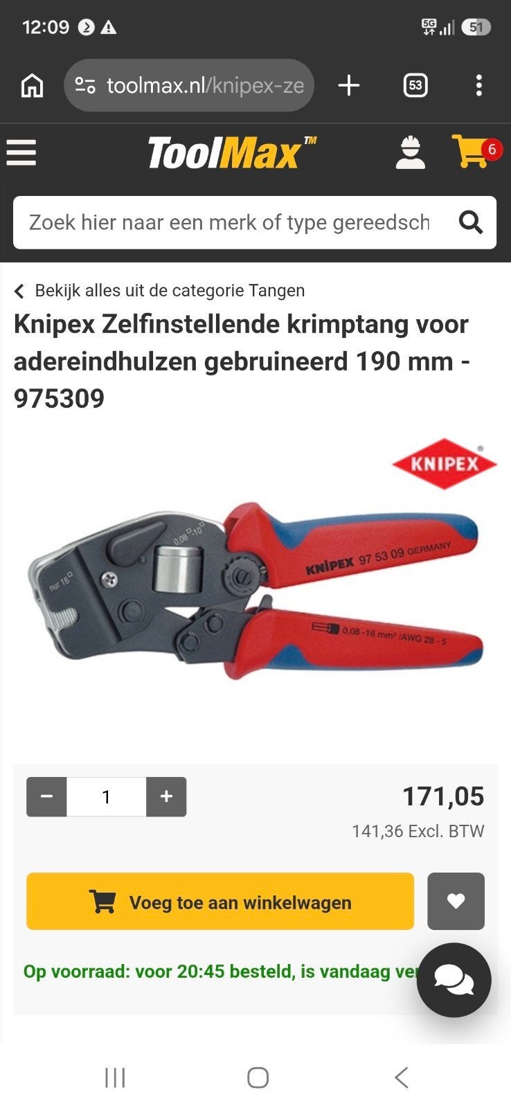 NIEUW KNIPEX ADEREINDHULSTANG KRIMPTANG, Ophalen of Verzenden, Nieuw, Tang, Knipex
