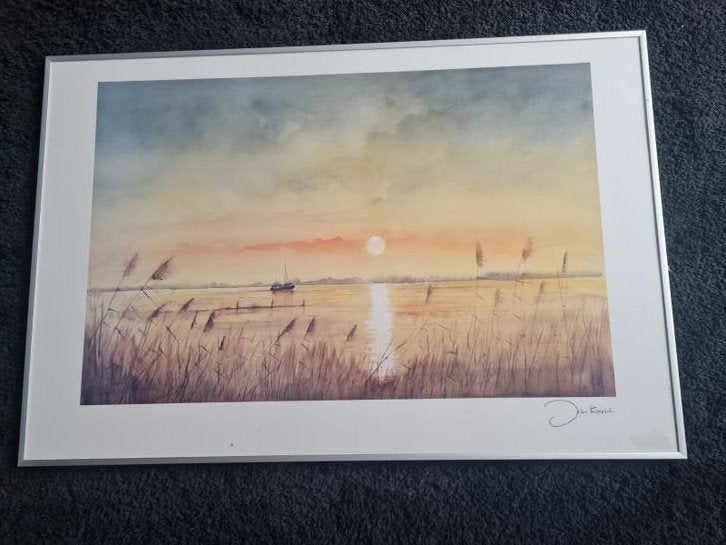 - Gesigneerd aquarel van Jan kooistra., Landschap, Aquarel, Papier/karton, Ophalen of Verzenden