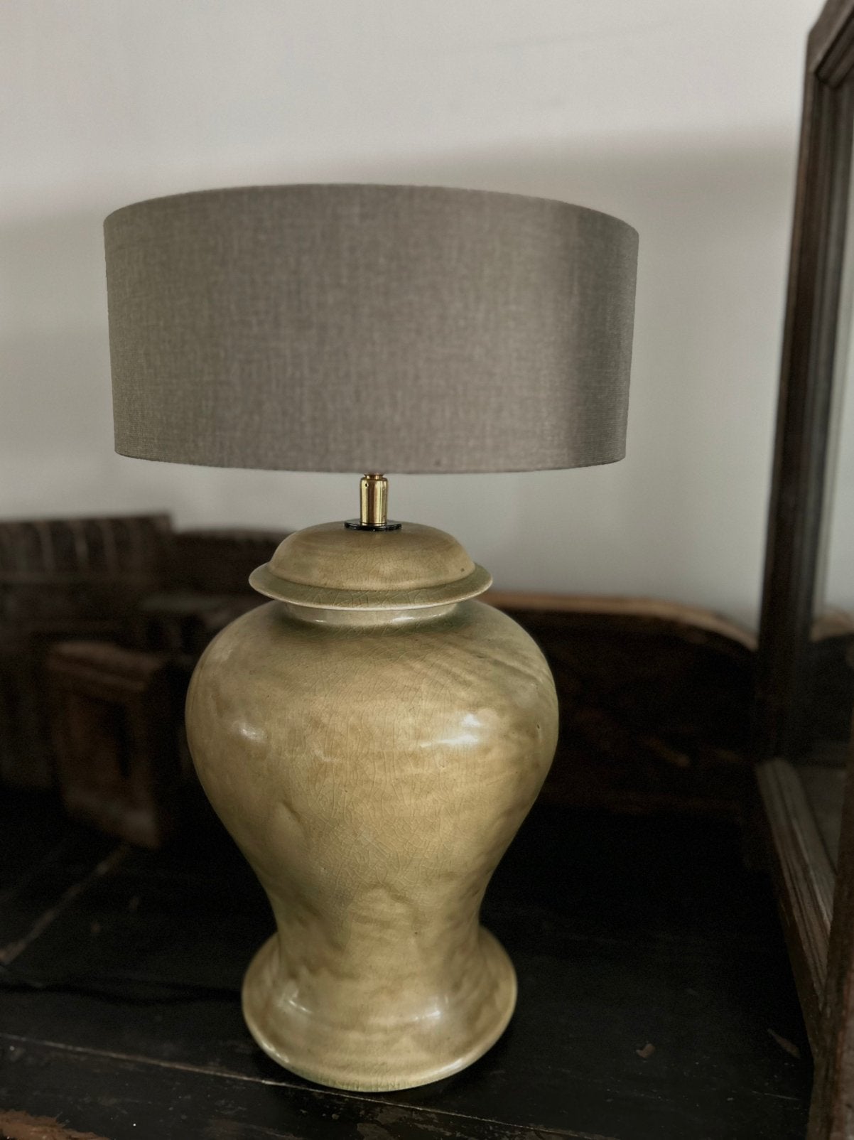 Chinese lampenvoet craquelé groenig zonder de kap., Ophalen of Verzenden, Minder dan 50 cm