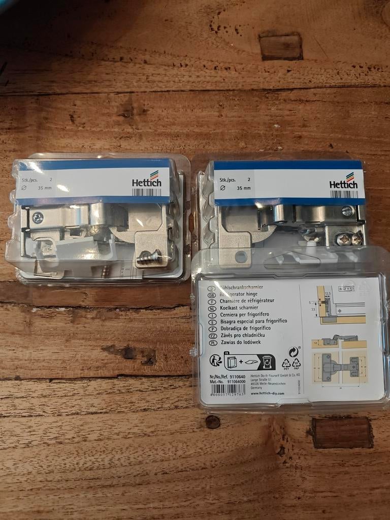 Nieuwe Hettich koelkast scharnieren 35mm (6 stuks), Ophalen of Verzenden, Nieuw, IJzer, Scharnier