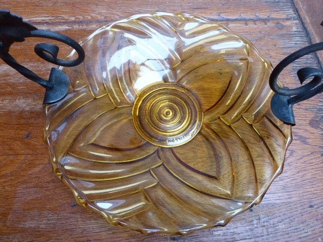 Art deco persglazen schaal – piece de milieu Pavillons, Ophalen of Verzenden