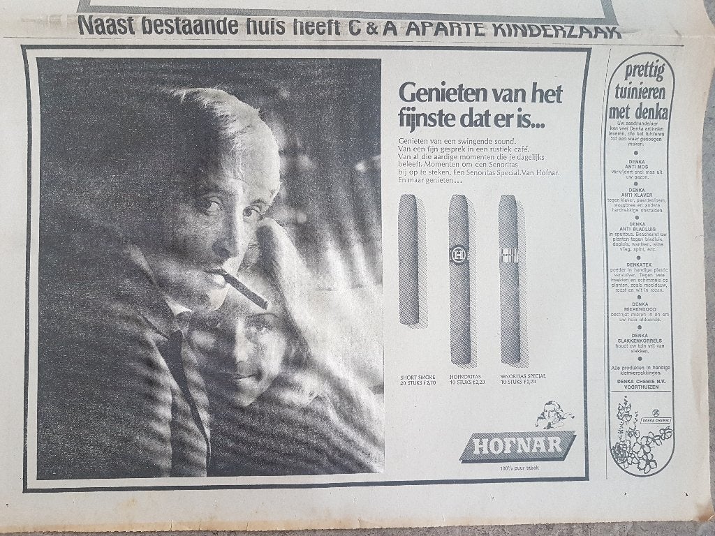 Advertentie Hofnar sigaren (1970), Ophalen of Verzenden, 1960 tot 1980, Knipsel(s)