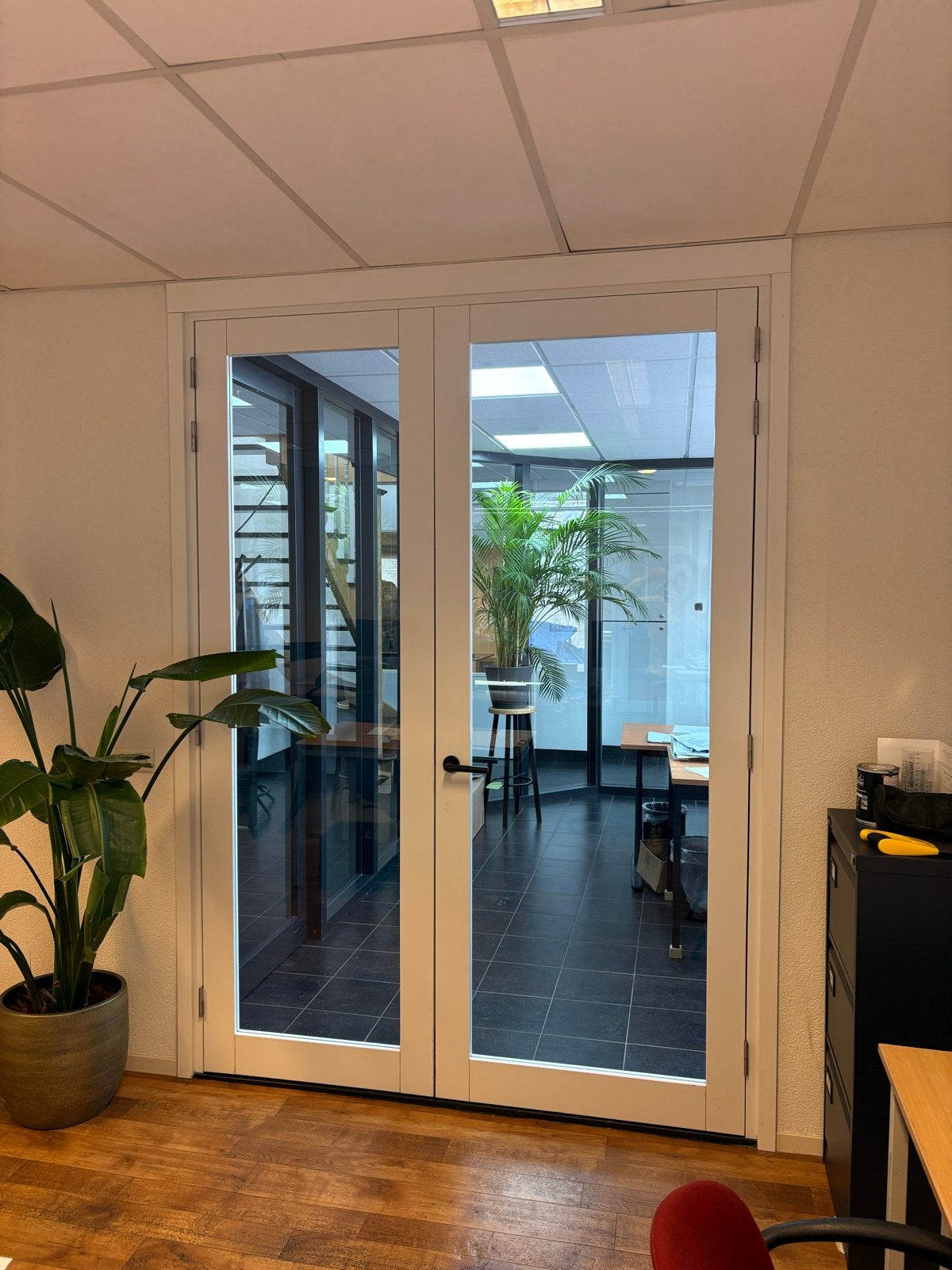 Hardhouten binnenkozijn met glasdeuren (180x250cm), Doe-het-zelf en Verbouw, Ophalen, Gebruikt, Binnendeur, Hout