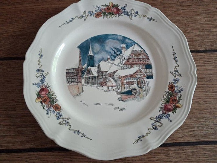 Vintage decoratief bord van Sarreguemines, Obernai nieuw, Antiek en Kunst, Ophalen of Verzenden