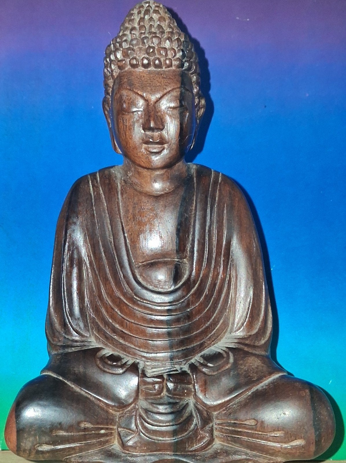 BOEDDHA.  Houtsnijwerk.  Prachtig gestoken.  17 cm., Ophalen, 17 cm, Zo goed als nieuw, Hout