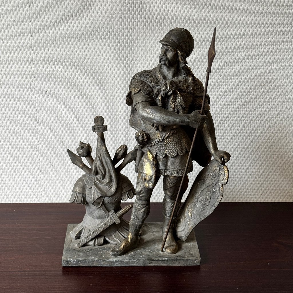 Antiek Beeld van Krijger in Zamac/Legering, 19e Eeuws, Ophalen of Verzenden, Metaal, Beeld