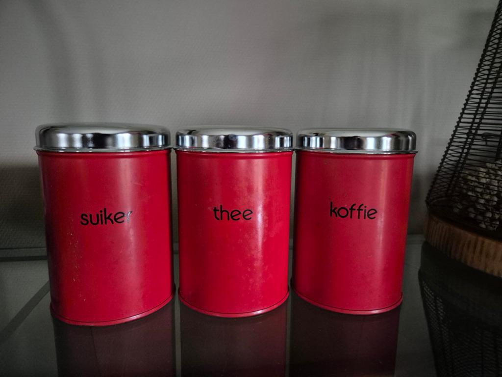 Rode brabantia suiker,thee,koffie blikken, Verzamelen, Blikken, Ophalen of Verzenden, Gebruikt, Koffie