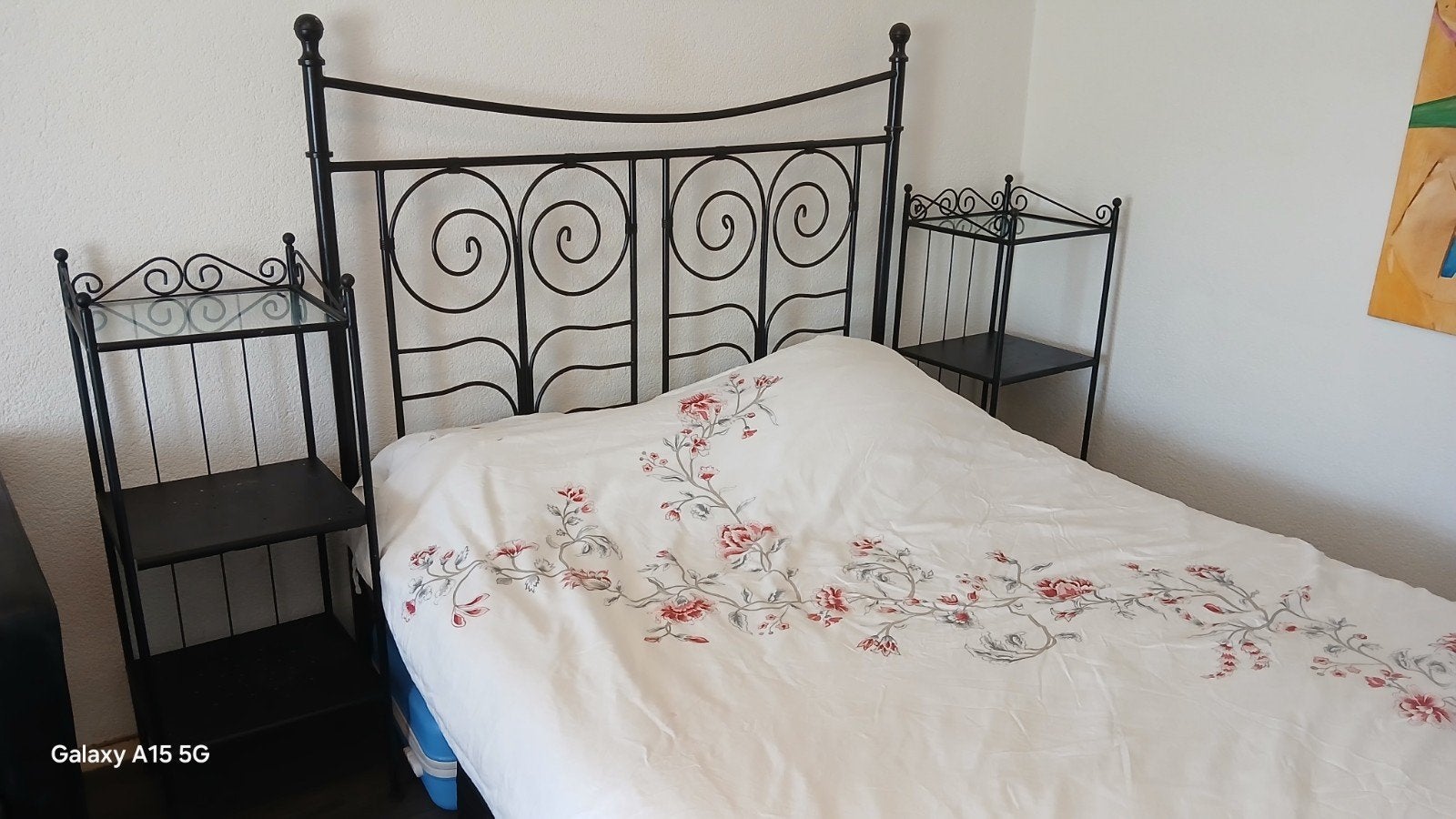 Tweepersoonsbed met smeedijzeren frame, Ophalen, Gebruikt, Zwart, 140 cm