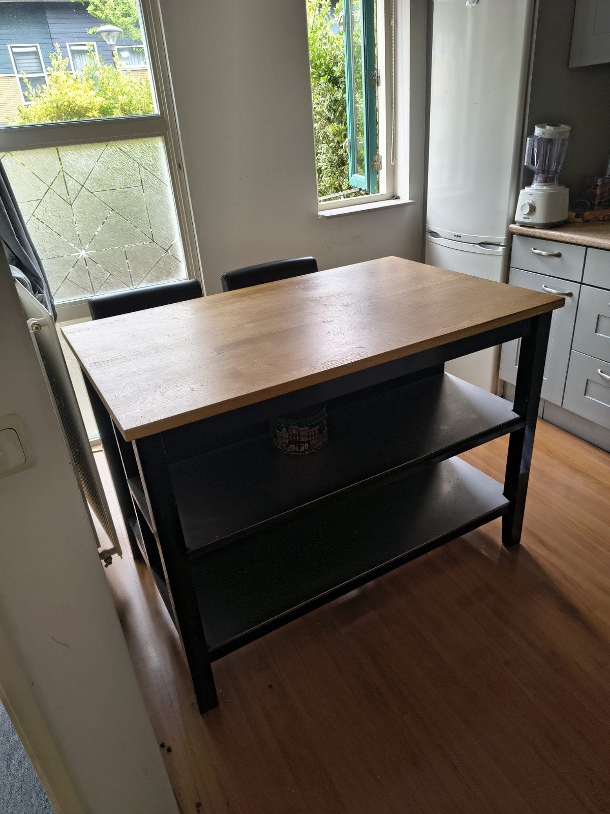 Ikea bar met 2 krukken, Ophalen, Gebruikt, 90 cm of meer, Hout