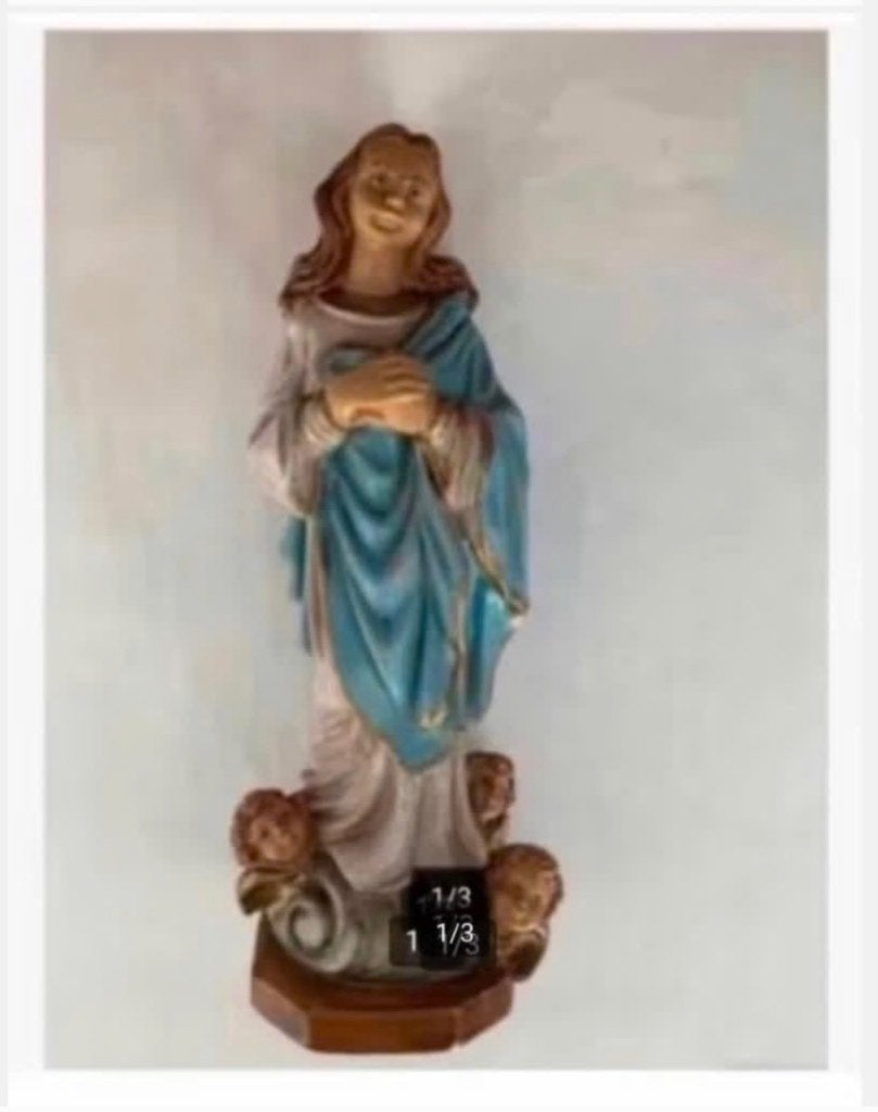 Beeld Maria, haar voeten engeltjes /cherubijntjes 16 cm, Ophalen of Verzenden