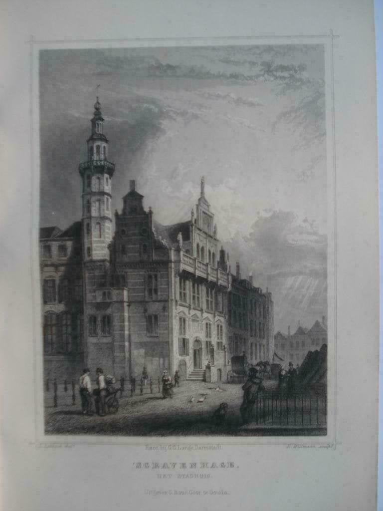 55 / Den Haag  het Stadhuis Staalgravure 1860, Ophalen of Verzenden
