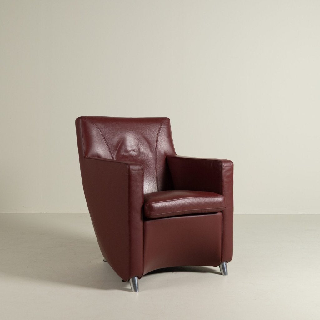 Leolux Dolcinea Fauteuil Donkerrood Leer, Niet ingevuld, Niet ingevuld, 75 tot 100 cm, 50 tot 75 cm