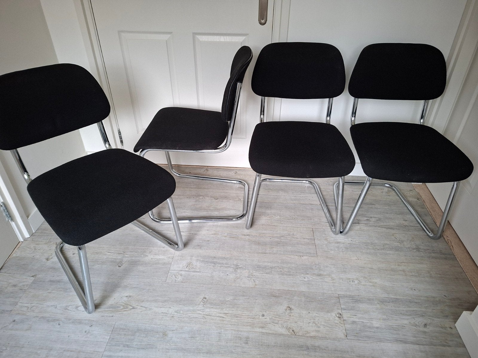 4 vintage Lande Jami buisframe stoelen, Ophalen, Gebruikt, Zwart, Metaal