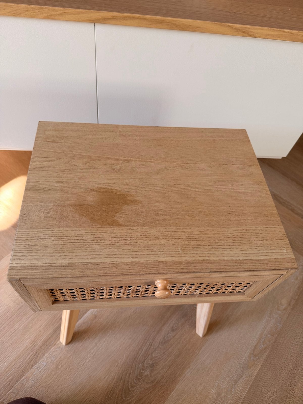 Nachtkastje hout met rotan lade - 30x40x50cm, Ophalen, Gebruikt, Minder dan 45 cm, Minder dan 55 cm