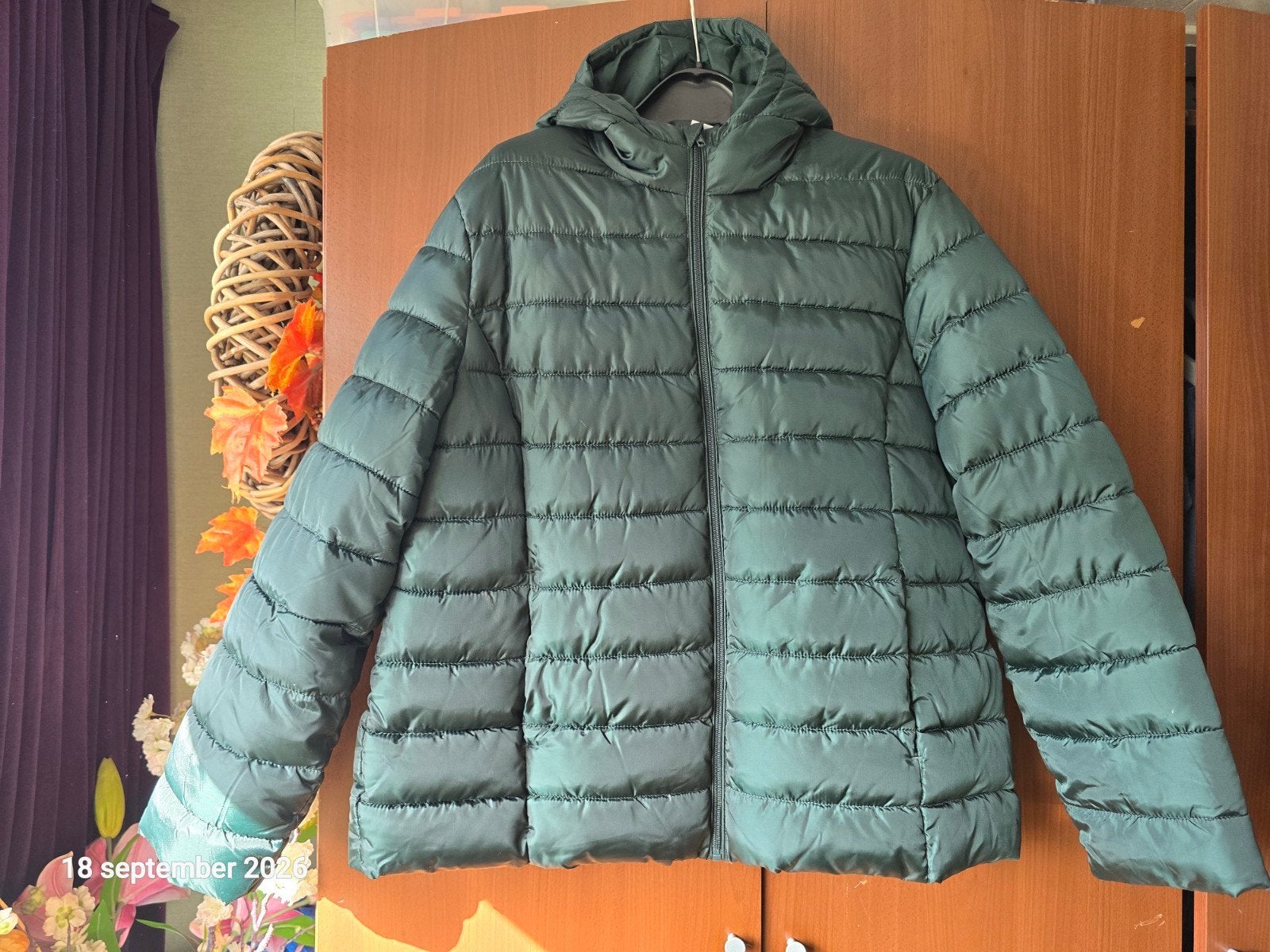 Donkergroene gewatteerde jas met capuchon en rits, Kleding | Dames, Maat 46/48 (XL) of groter, Ophalen of Verzenden, Zo goed als nieuw