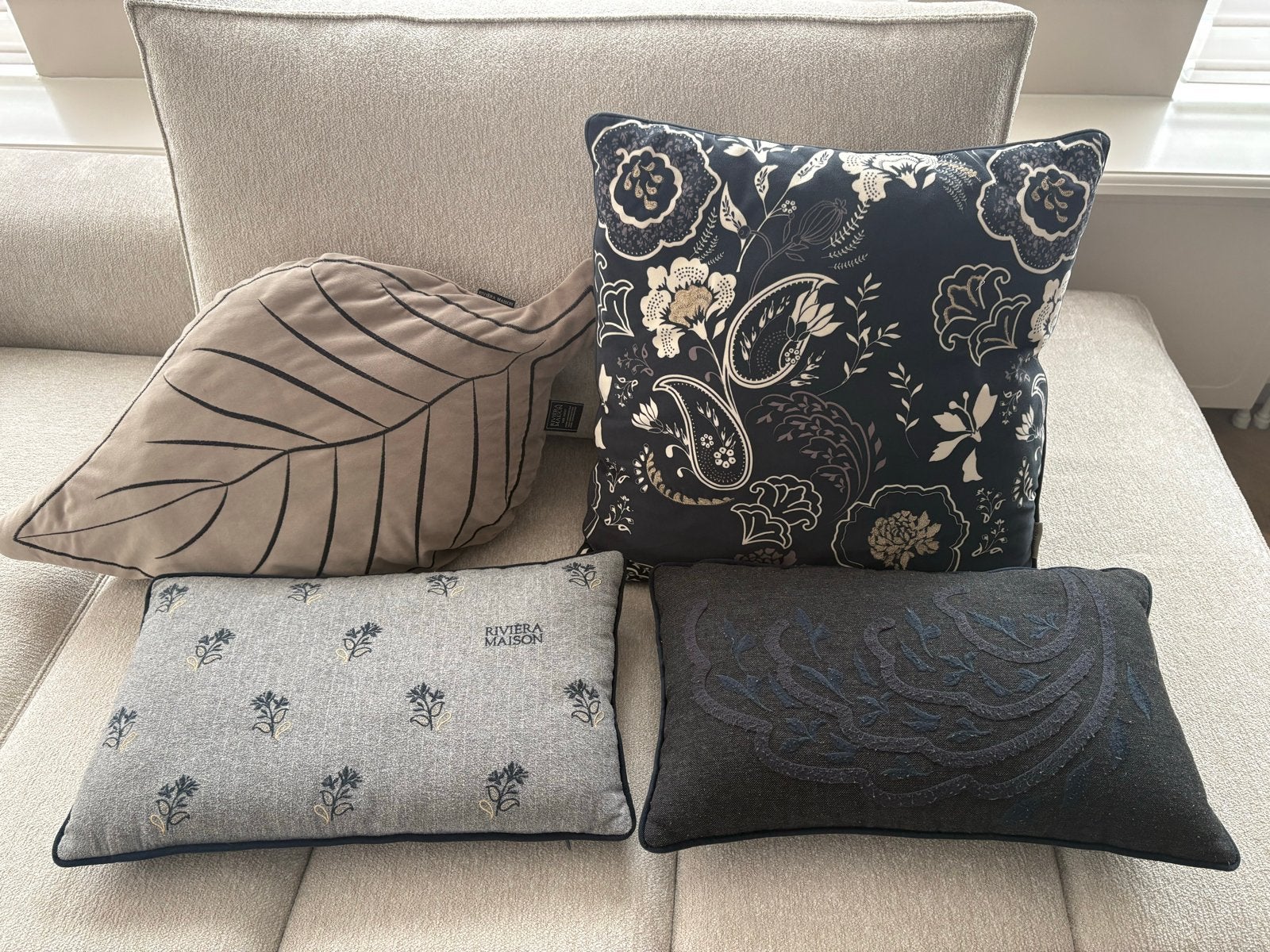 Riviera Maison kussenset, Huis en Inrichting, Woonaccessoires | Kussens, Ophalen of Verzenden, Gebruikt, Blauw, Overige vormen