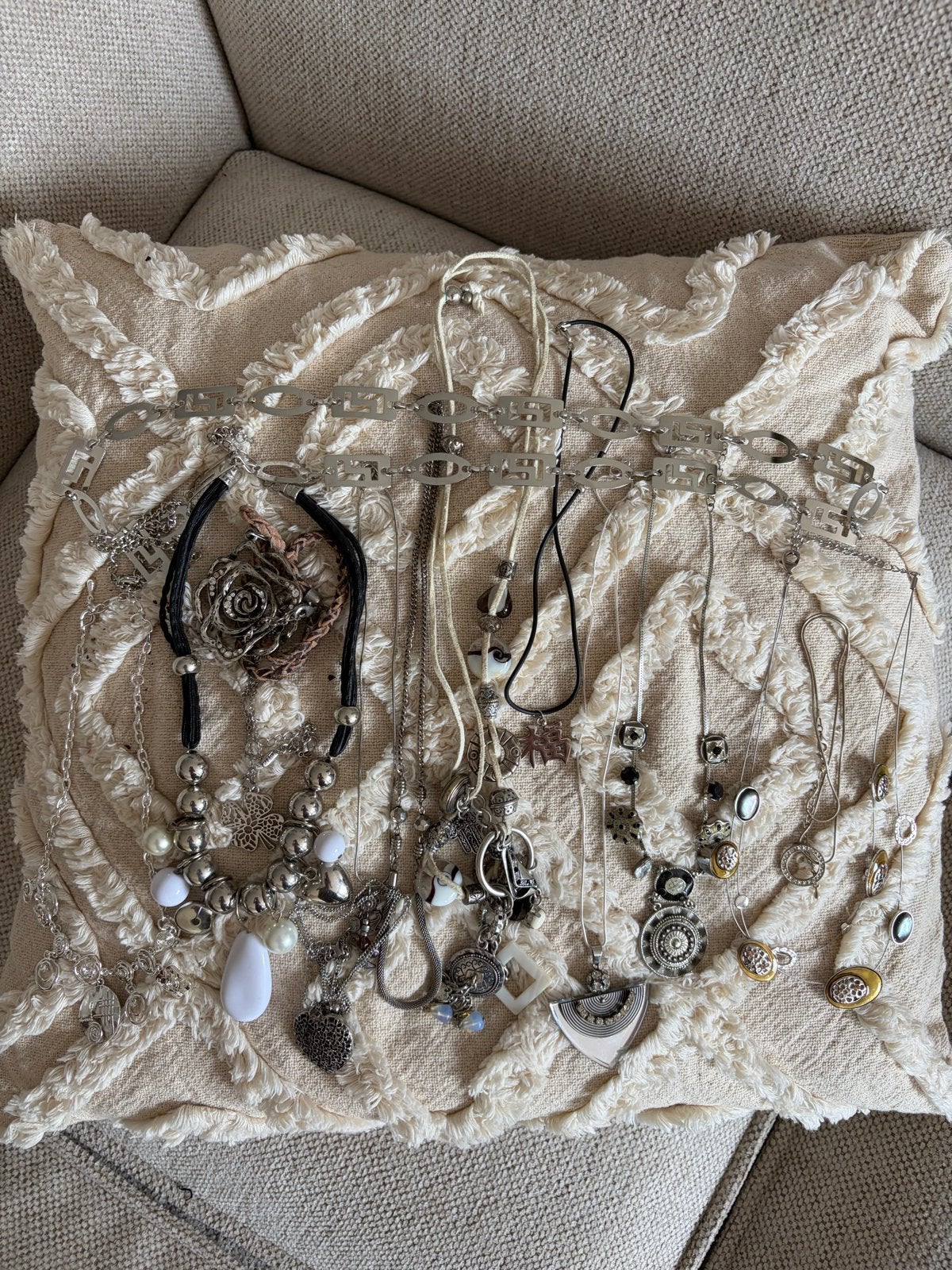 14 Zilverkleurige Boho Ibiza Kettingen, Meeste RVS, Sieraden, Tassen en Uiterlijk, Gebruikt, Verzenden, Zilver, Overige materialen