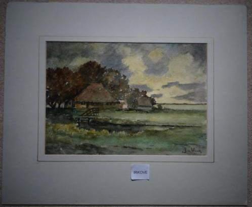AQUAREL * BOERDERIJ IN DE POLDER * Gesigneerd *, Antiek en Kunst, Kunst | Schilderijen | Klassiek, Ophalen of Verzenden