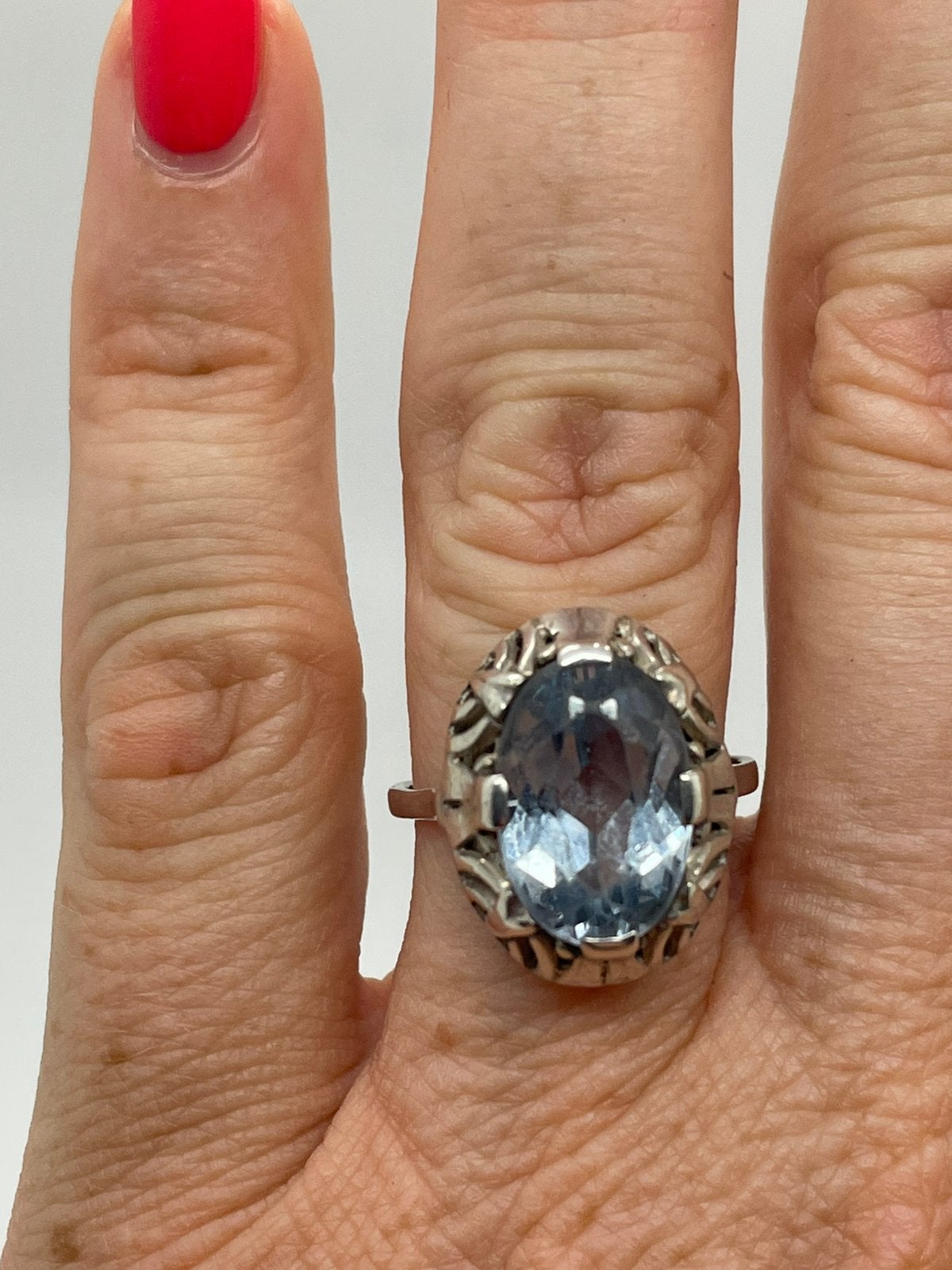 E806 Prachtige zilveren aquamarijn ring maat 18,25, Sieraden, Tassen en Uiterlijk, Antieke sieraden, Ophalen of Verzenden, Zilver