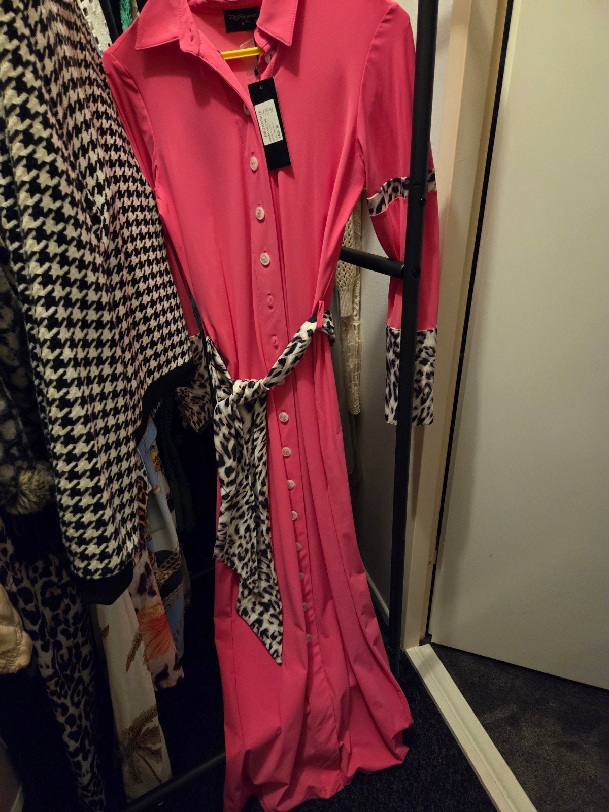 DeJacque roze jurk met luipaardprint details, maat M, Kleding | Dames, DeJacque, Ophalen of Verzenden