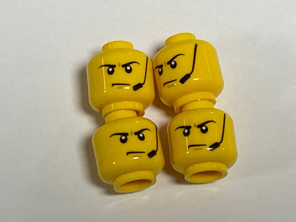 Partij Lego 4x nieuwe geel hoofd met headset en boze frons