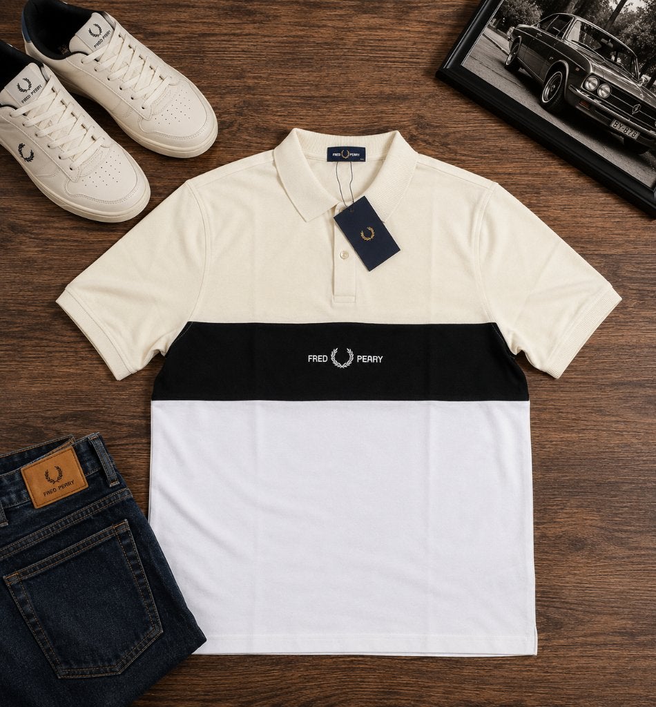 Fred Perry Polo Shirt – Beige/Zwart/Wit – Maat XXL, Kleding | Heren, Polo's, Wit, Nieuw, Overige maten, Ophalen of Verzenden
