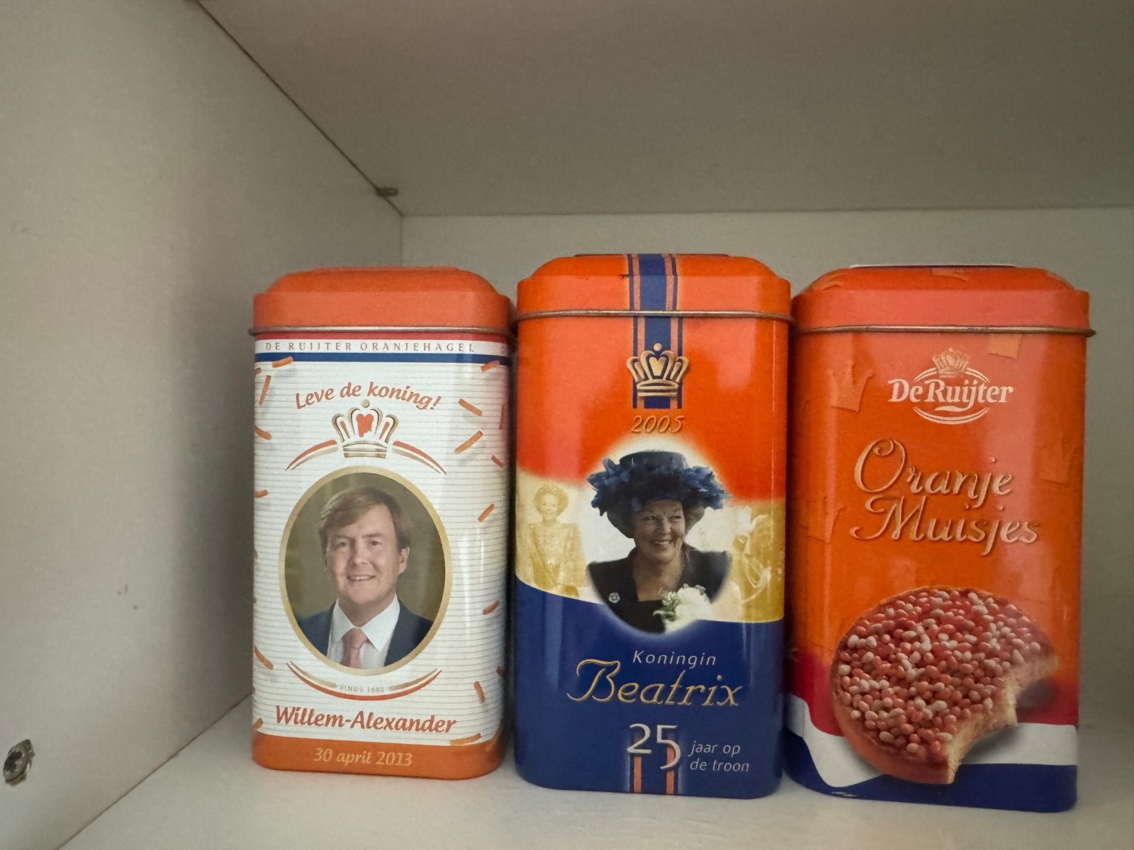 De Ruijter Oranje Muisjes Blikken - Koningshuis Editie, Verzamelen, Blikken, Ophalen, Gebruikt, Overige, Overige merken