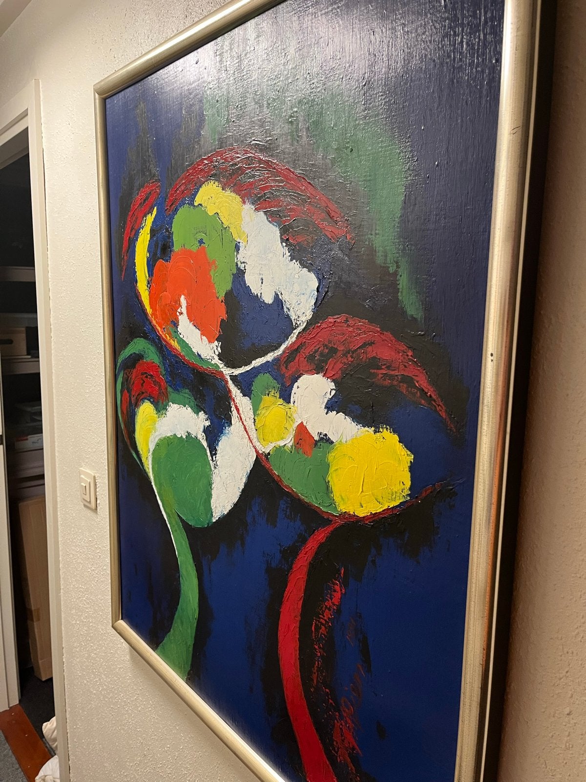 Groot modern abstract olieverf schilderij met bloemen, Ophalen, Olieverf, Bloemen