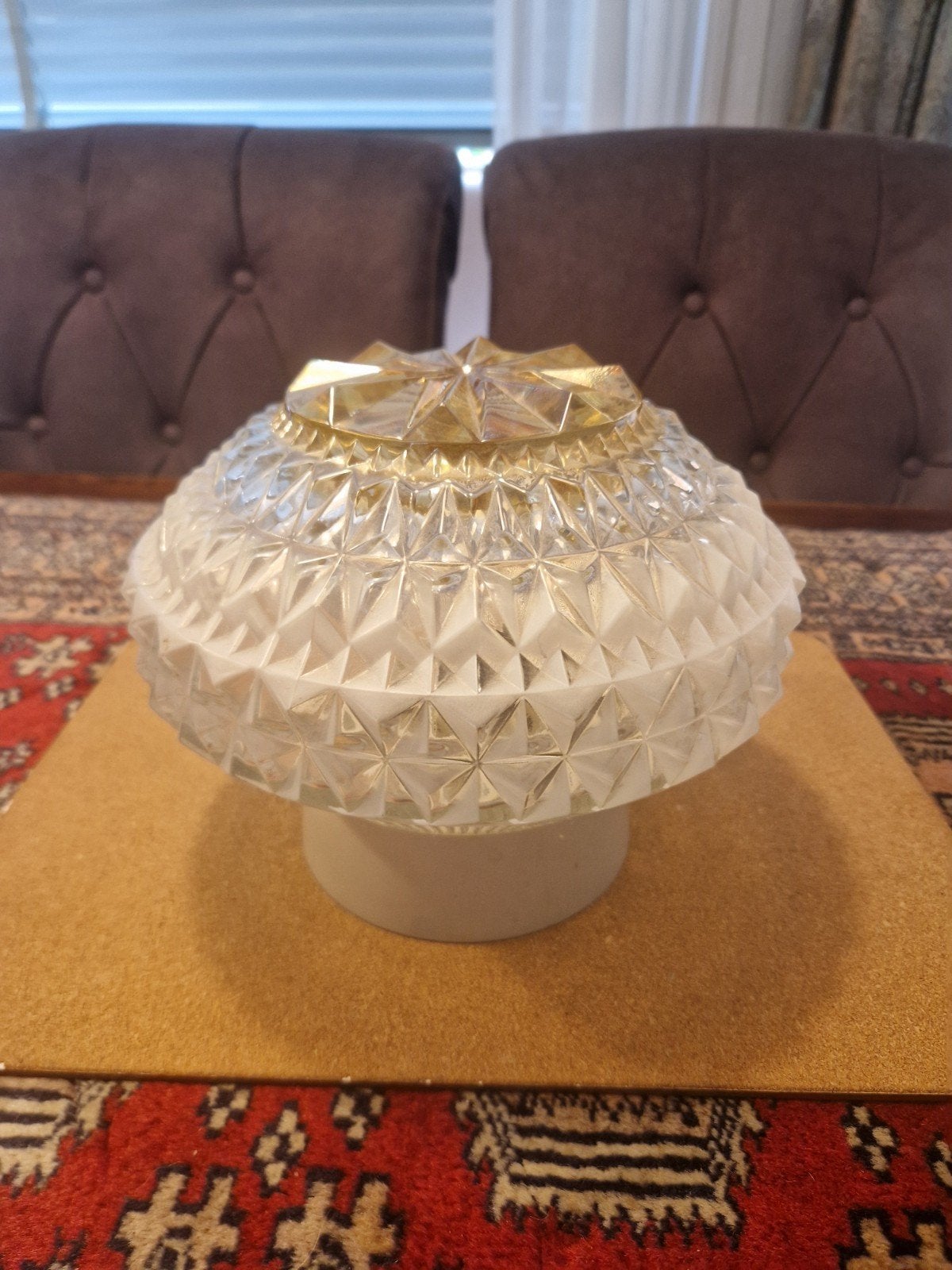 Vintage plafondlamp met glazen kap uit  de jaren 70, Ophalen of Verzenden, Zo goed als nieuw, Glas