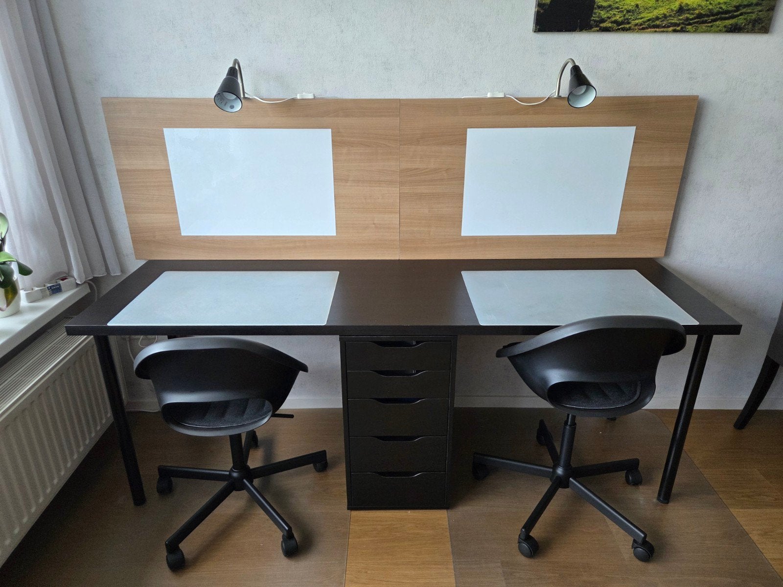 Duo-bureau met lades en verlichting - IKEA, Ophalen, Gebruikt, Hout, IKEA